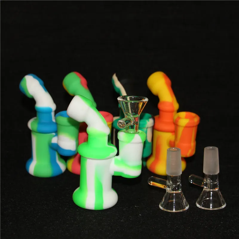 Silikon-Bongs, Wasserpfeifen, Silikon-Ölplattformen, Mini-Bubbler-Bong, Wasserpfeifen, kostenlose Glasschüssel, Nektar-Dabber-Werkzeuge