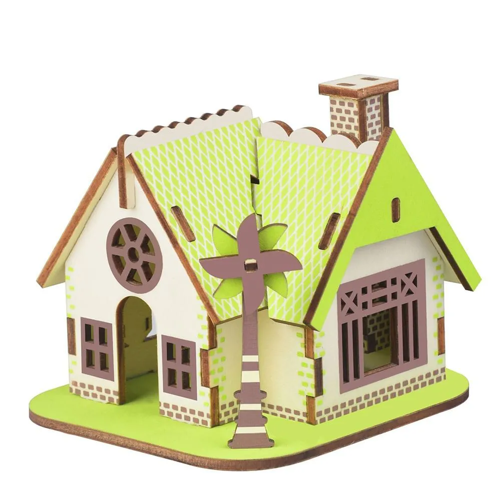 8pcs Kids DIY Assembly Wooden 3D House Model Jigsaw Guzzle Wholesale Learning Education Gifts Toy Toy