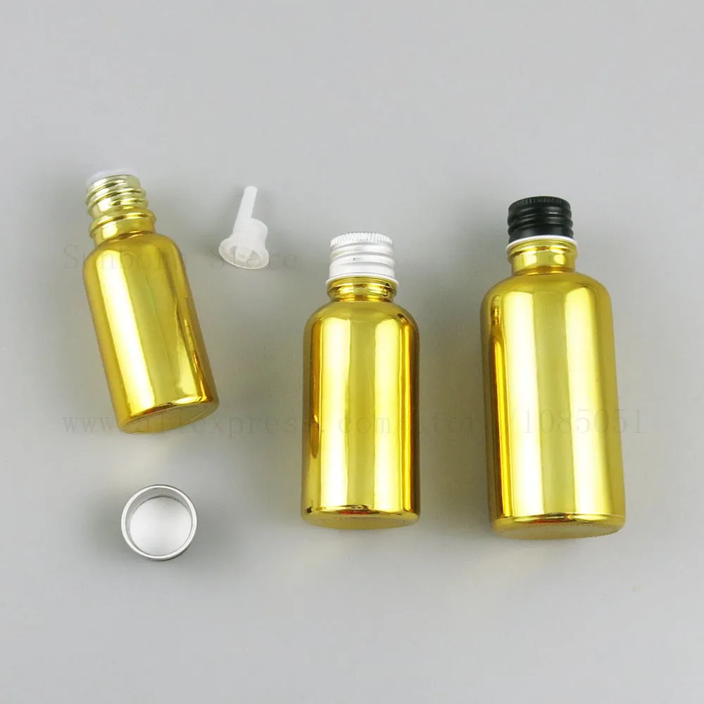 에센셜 오일 병 5 ml 10ml 30ml 50ml 유리 골드 병 작은 전자 액체 바이알 알루미늄 캡 20pcs