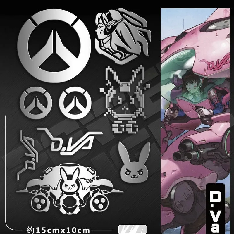 / set hot game ow d.va anime adesivos de metal adesivo de decalque para laptop telefone carro livro mesa diy stiker brinquedo lj201019