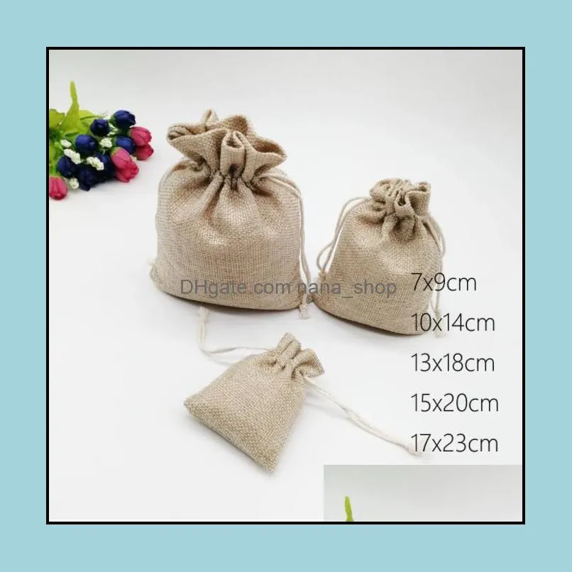 20pcs Jute Drawstring Pouch Gift Box Packaging Bags For Linen Jewelry Display Wedding Sack Burlap Bag Diy