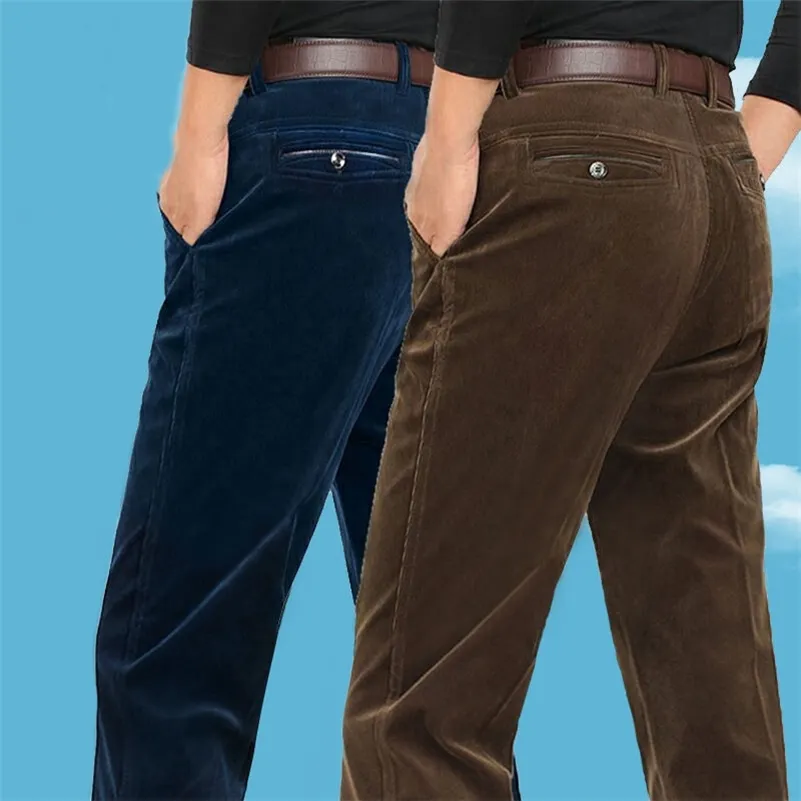 Hiver épais velours côtelé pantalon droit hommes plissé classique pantalon basique taille haute pantalon décontracté grande taille 42 201109