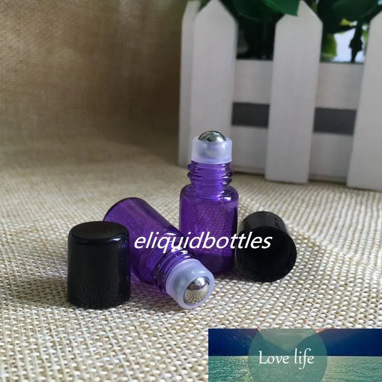 НОВЫЕ ПРОДУКТЫ !!! 1800pcs / Lot Мини 2мл фиолетовый Стеклянные бутылки с нержавеющей стали роликовые Черный Люки для Ejuice Эфирное масло Ejuice макияжа