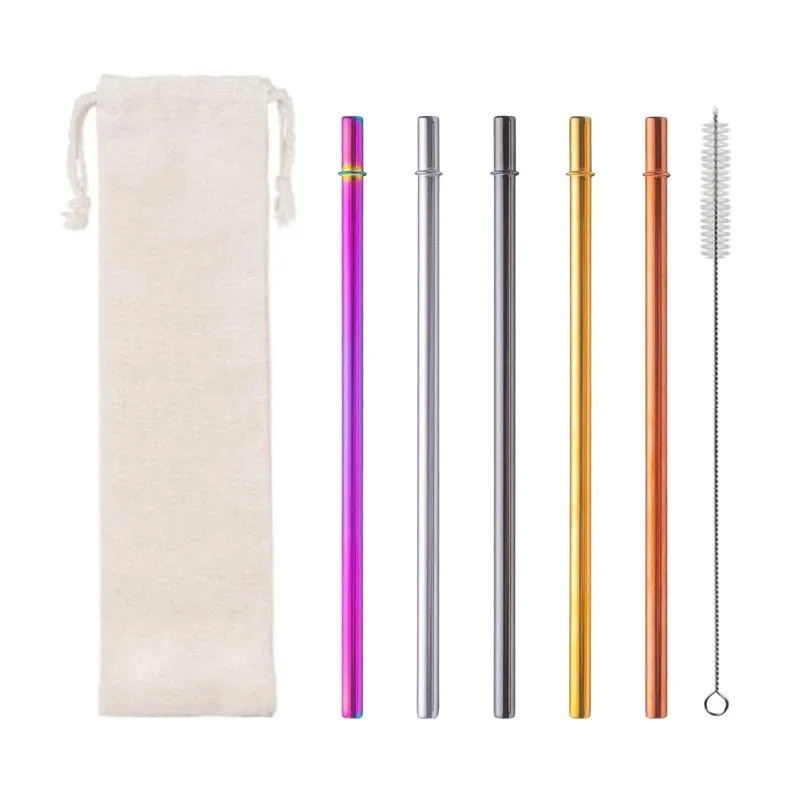 7pcs/set 215x8mm Colorful Reusable Metal Drinking Straw 304 Stainless Steel Metal Straw With Brush For Mugs Bar Party Accessory LX3583
