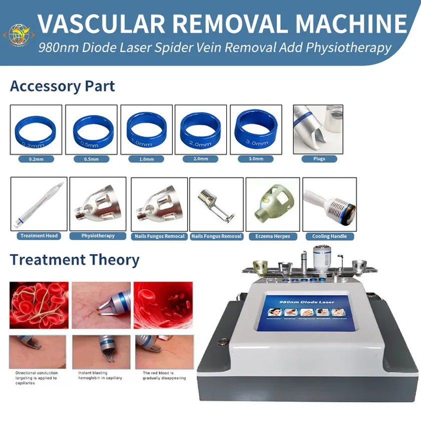 Lazer 980 Nm Macchina per la rimozione vascolare Laser a diodi 980 Nm Varicose che rimuove le vene delle unghie Attrezzature per il trattamento dei funghi
