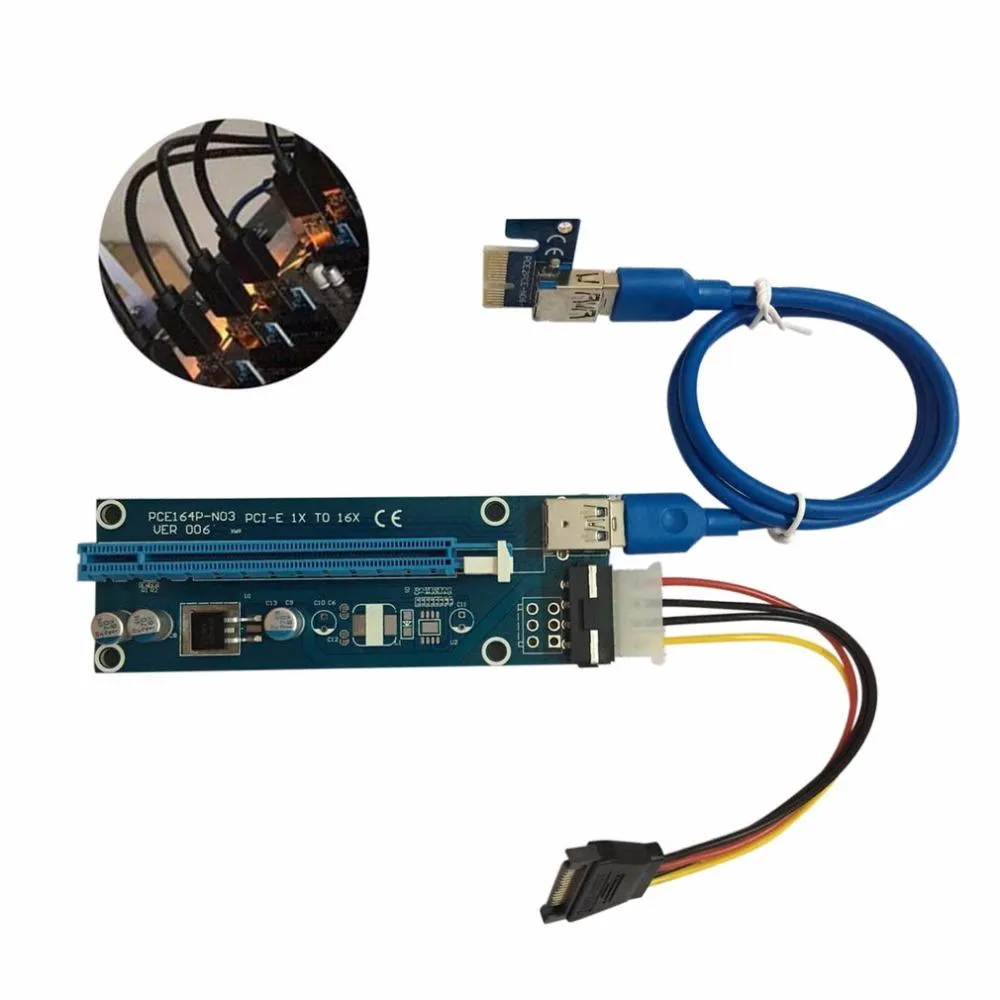 PCI-E PCI Express Riser Card 1x إلى 16x USB 3.0 كابل بيانات SATA إلى 4PIN IDE Molex Power Still Supply for BTC Miner Machine