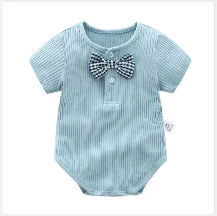 2021 New Baby Boys Rompers Summer Infant Short Sleeve Jumpsuits With Bowtie Toddler Cotton Onesies Kids One-Piece