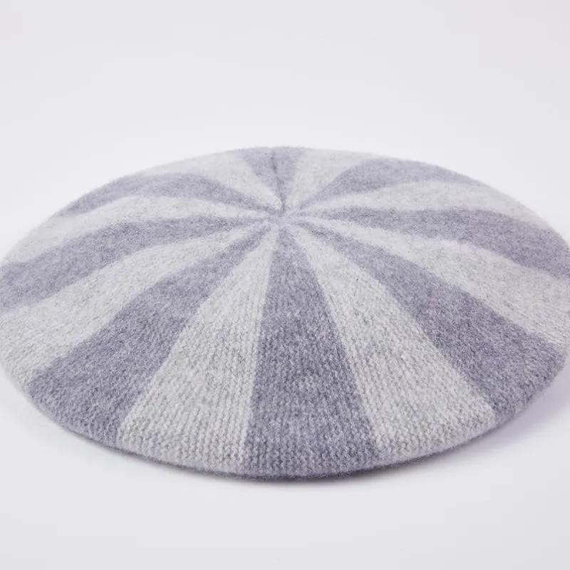 Winter Hat Stripe Womens Berets Hats Cute Beret Women Barette Ladies Knitting Fashion Model Week1