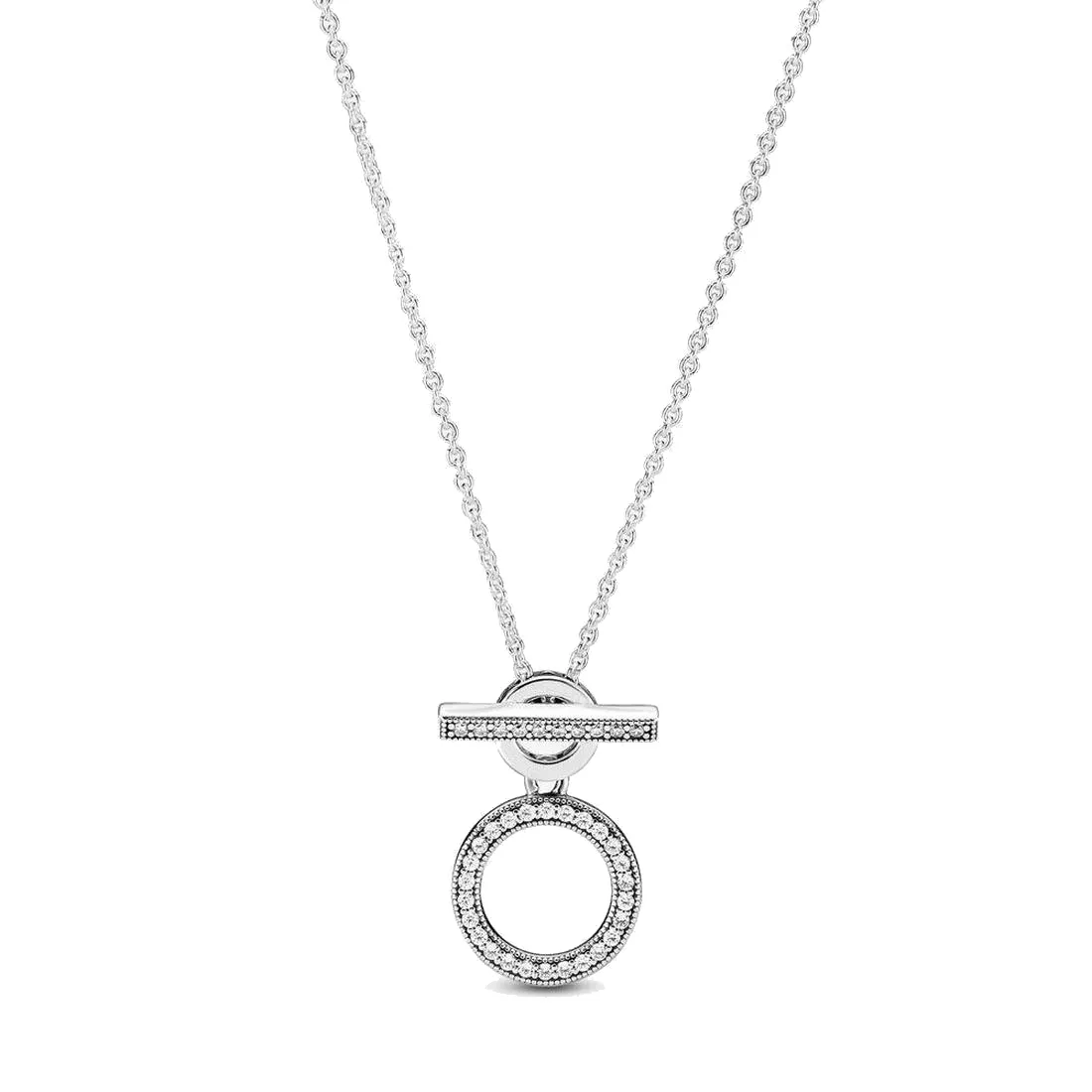 Fine Jewelry Autentyczne 925 Sterling Silver Necklace Fit Pandora Wisiorek Urok Podwójny Hoop T-Bar Love Engagement DIY Naszyjniki ślubne