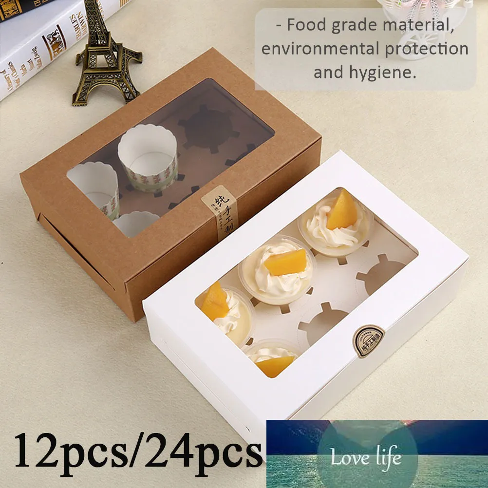 12/24 Pack 6-Grid Cupcake Boxes with Window Wholesale Bakery