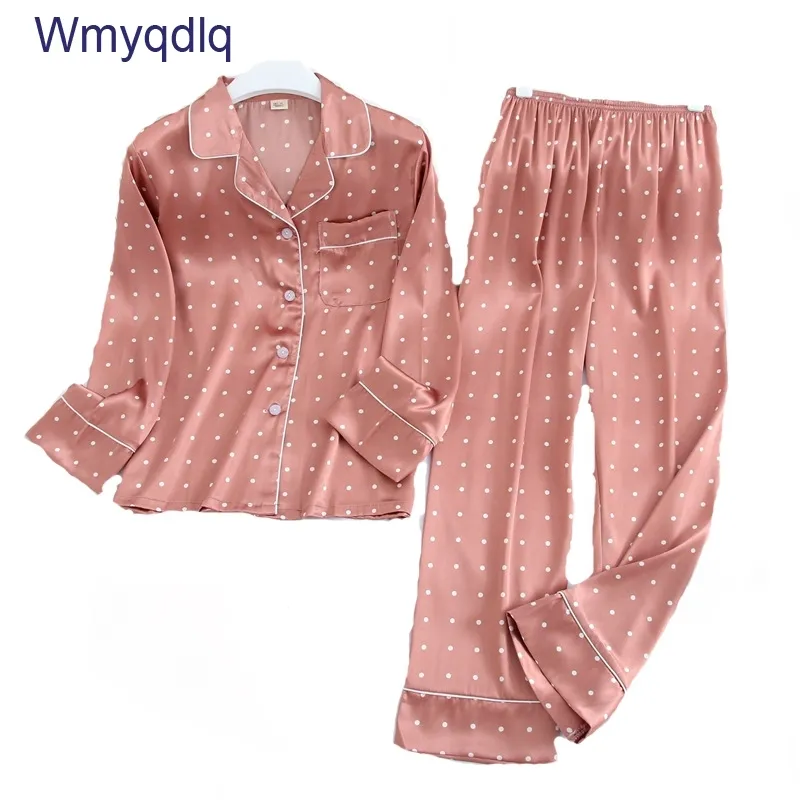 Wmyqdlq pijama ilkbahar ve sonbahar buz pijama setleri ipek ev giyim kadın uzun kollu basit ince kadın pijama kadınlar 2011