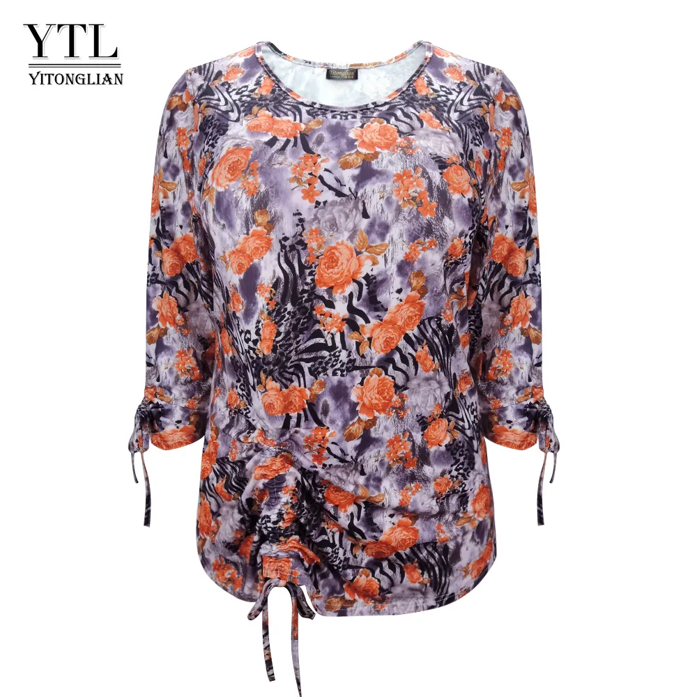 YTL Senhoras Plus Size Top Out Outono Vintage Vintage Leopardo Flor Padrão Escritório Casual Túnica Túnica Camisa 6XL 7XL 8XL T200321