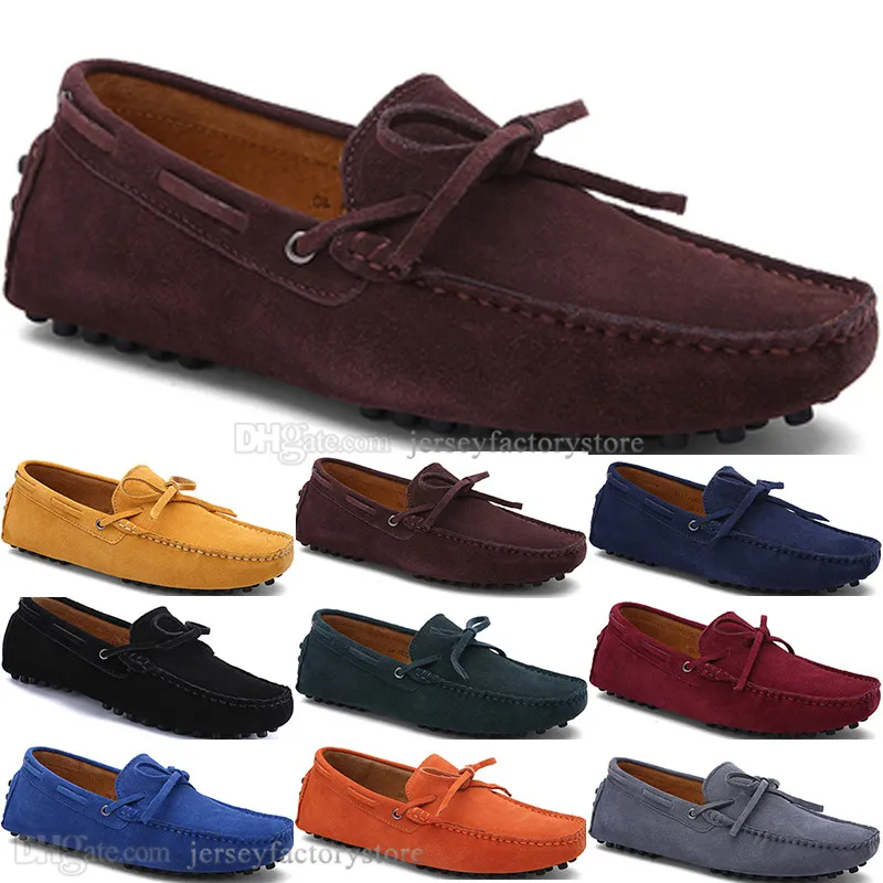 2056 Nieuwe Mode heren Casual Schoenen Leer Britse stijl lente Paar Echt Erwten Scrub mannen Drive Luie man overschoenen outdoor comfortabel ademend zwart geel