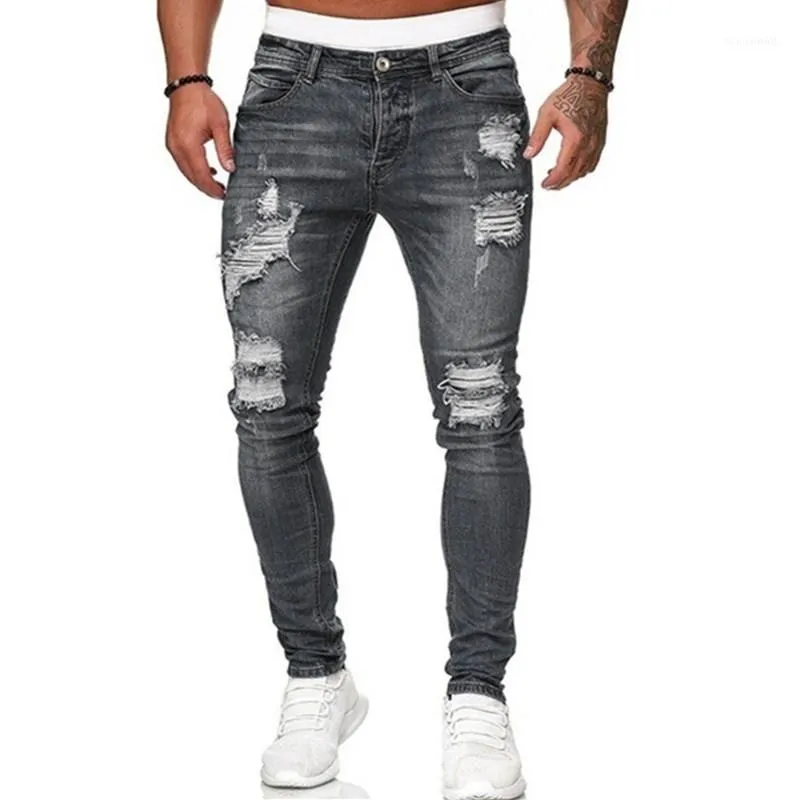 Jeans da uomo Uomo Hip Hop Nero Grigio Pantaloni skinny strappati elasticizzati slim in denim elasticizzato di grandi dimensioni per jogging casual S-3XL1