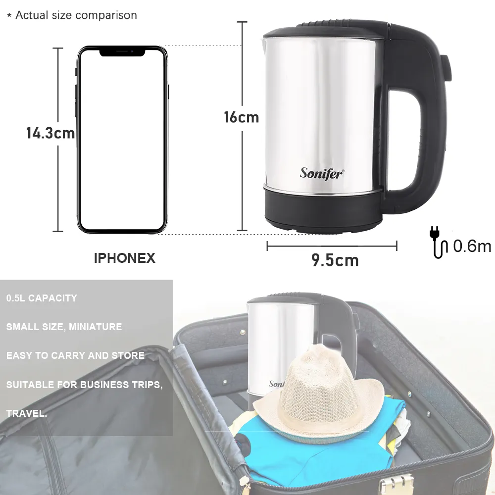 Electric Kettle Tea Coffee Small Mini Coffee Water Boiler Portable Trip Pot  0.5L