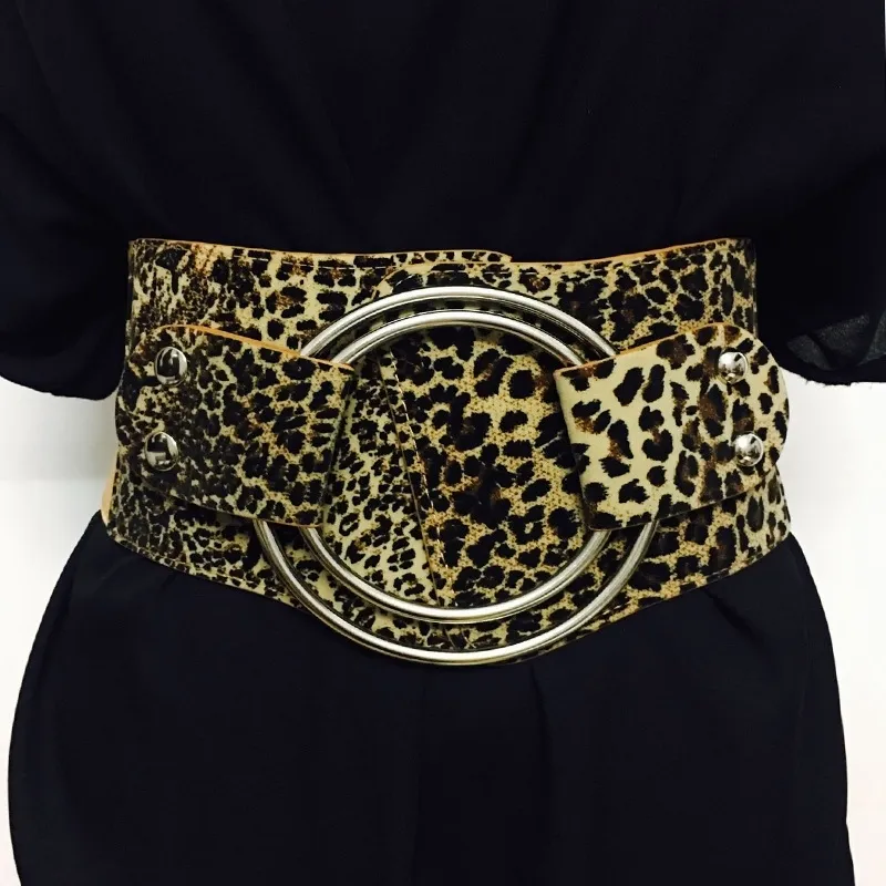Korean Fashion Wide Waist Belt Women with Big O Ring Black Red Leopard Printed White Elastic All Match for Dresses Shirts Coat Y200513