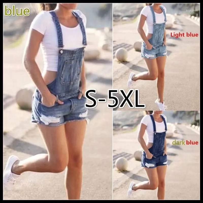 Mode Sexy Hole Cowboy Shorts Jumpsuit Kvinnor Strap Denim Kort Bib Womens Jumpsuits och Rompers Playsuit S-5XL1