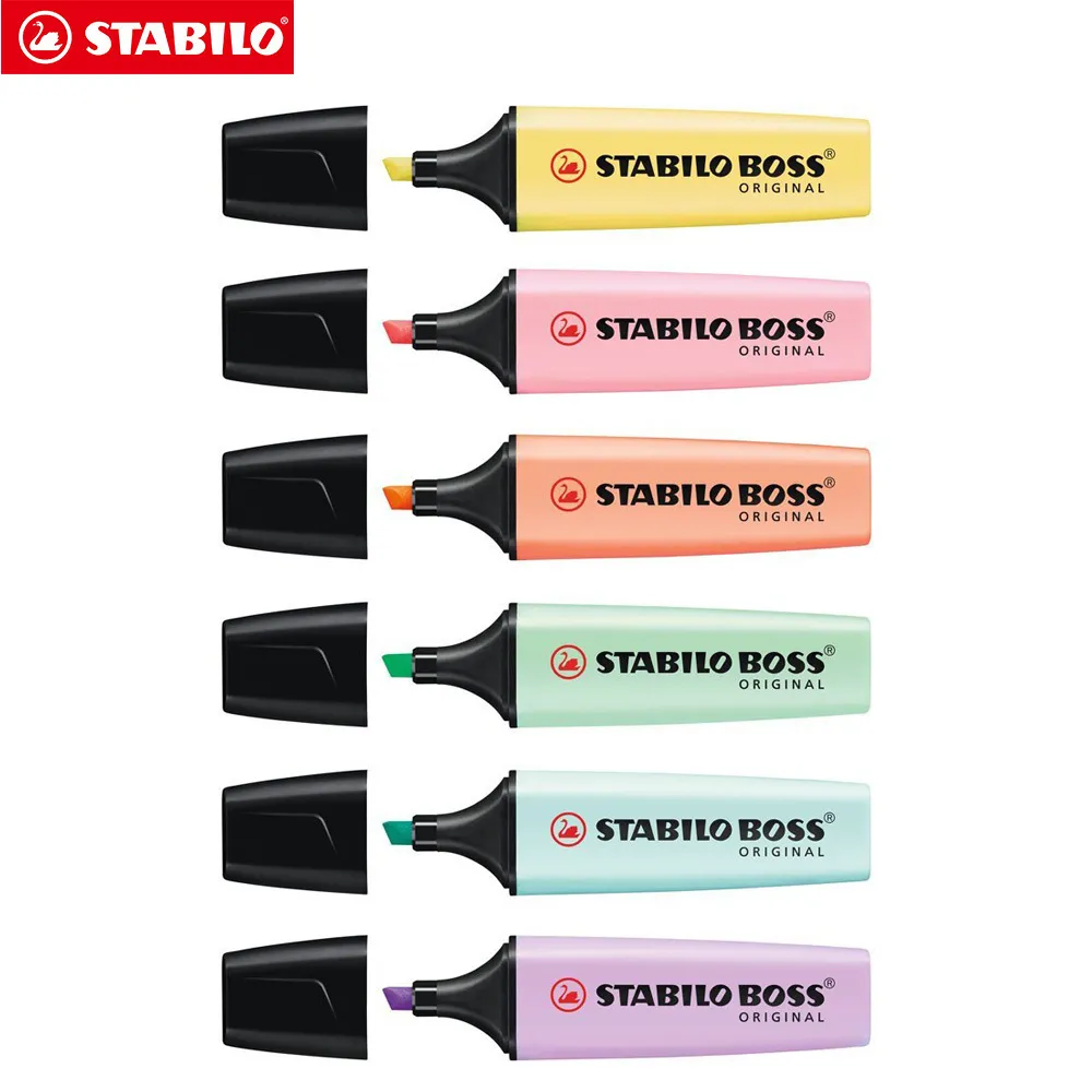 Stabilo Boss Original Highlighter Pastels Marker Pen 6 Trendiga Pastellfärger 2 + 5mm Mejsel Tips Fluorescerande Clear View Highlighter 201125