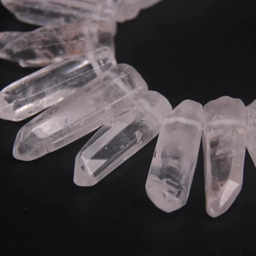 35-38pcs Strand Large Size Raw Clear Crystal Quartz Top Drilled Points Polished Natural Gems Tusk Stick Spike Pendant Beads Bulk 22342