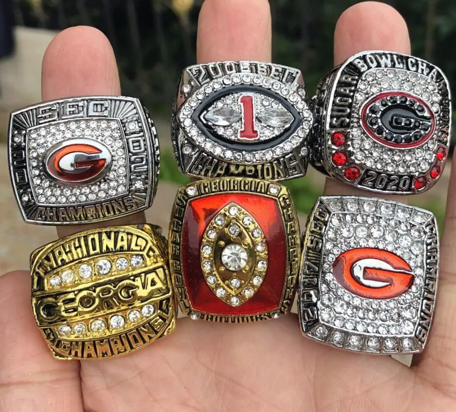 6PCS Georgia Bulldog s SEC Nationals Team Champions Championship Ring Set Souvenir NCAA Men Fan Gift Drop Shipping