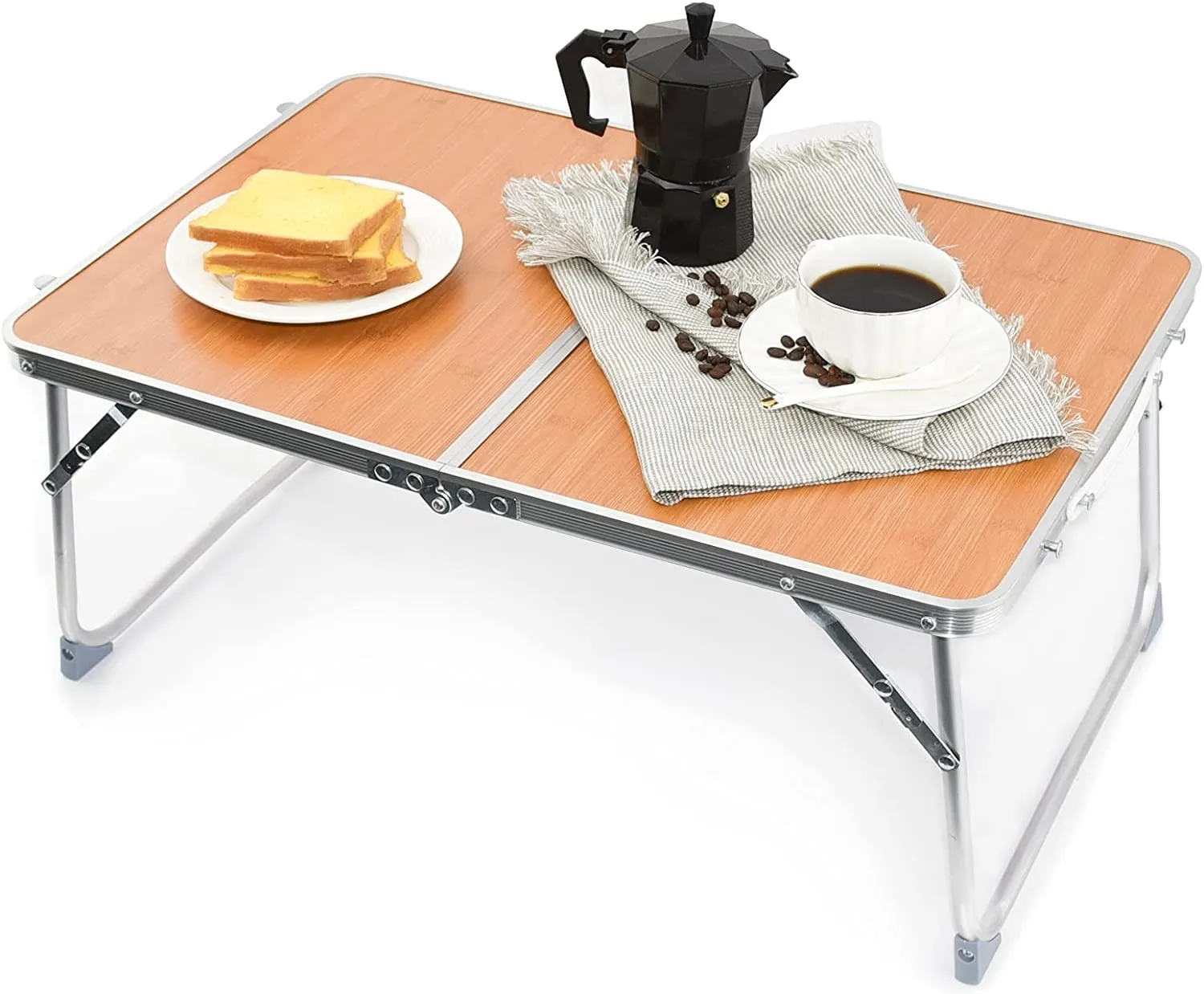 Breakfast in Bed Tray Table , Lap Desk, Foldable Laptop Table,Laptop Stand for Sofa, Bed Trays for Eating and Laptops, Small Picnic Tables Portable--Bamboo Wood Grain