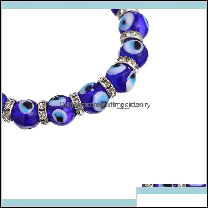 Beaded Strands Bracelets Fashion Men Women Blue Color Round Shape Evil Eye Beads Lampwork Glazed Glass Bead Energy Yoga Crystal Bracel