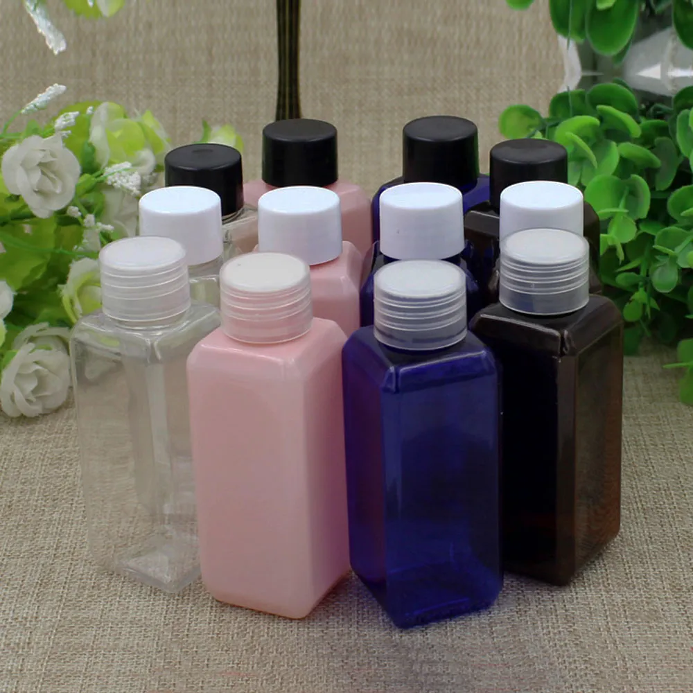 100 stks 50ml lege transparante vierkante cosmetische flessen met schroefdop, 50cc lotion plastic container stop met DIY heldere fles