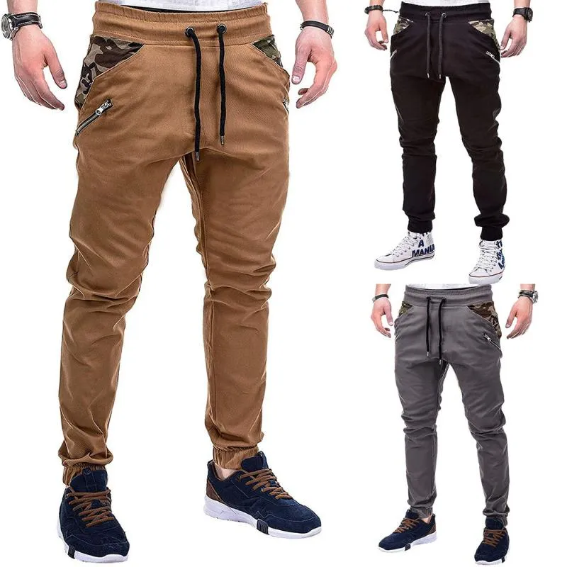 Herrbyxor Mens Stora Camouflage Stitching Lanyard Belt Casual Color Matching Style Joggers för män