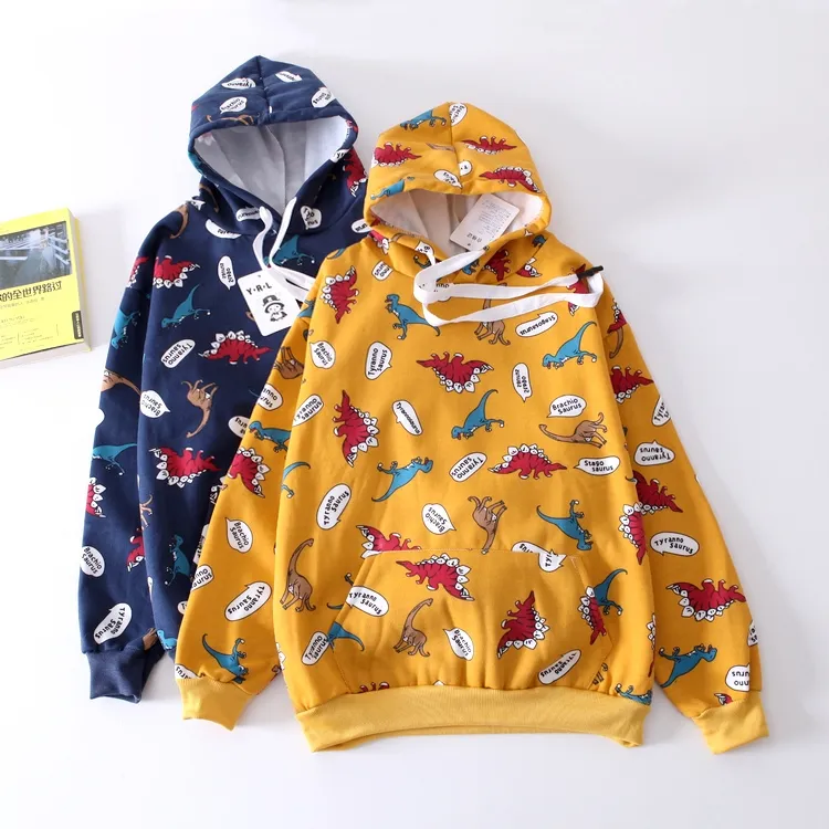 Fashion-Winter in inverno in stile coreano Preppy Dinosaur Cartoon Stampa carino Cartoon Play Parco Play Leisure Sagi di maglioni sciolte con cappuccio