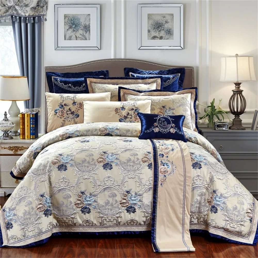 4/6 / 10pcs orientaliska jacquard lyxiga sängkläder kung / queen size bomull dubbelsäng