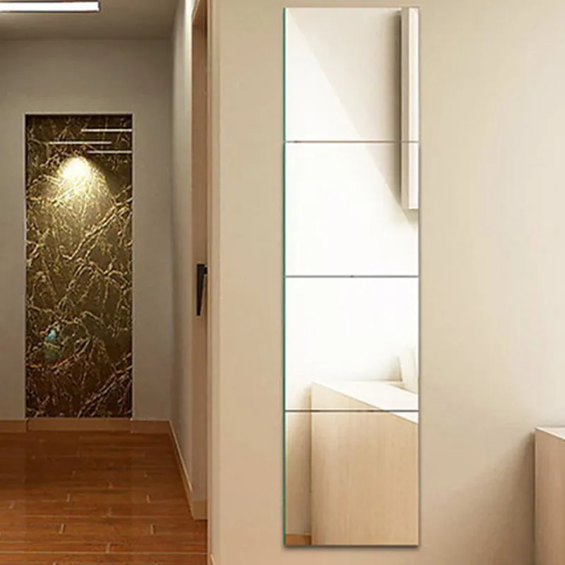4 pezzi adesivi murali specchio acrilico specchio bagno autoadesivo adesivi impermeabili trucco parete decorazione specchio in piedi a figura intera 220309