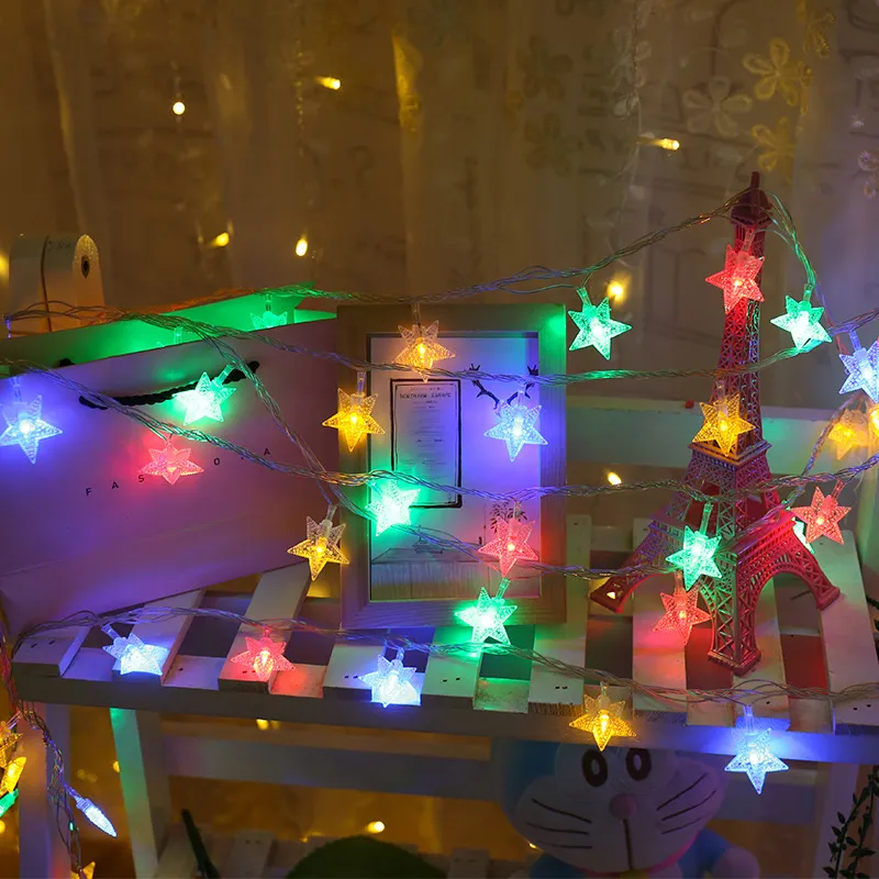 Stern-LED-Leuchten, batteriebetriebene Kugeln, kleine farbige Lichter, Weihnachtszimmervorhänge, Weihnachts-Lichterketten, Dekorationen T3I51426