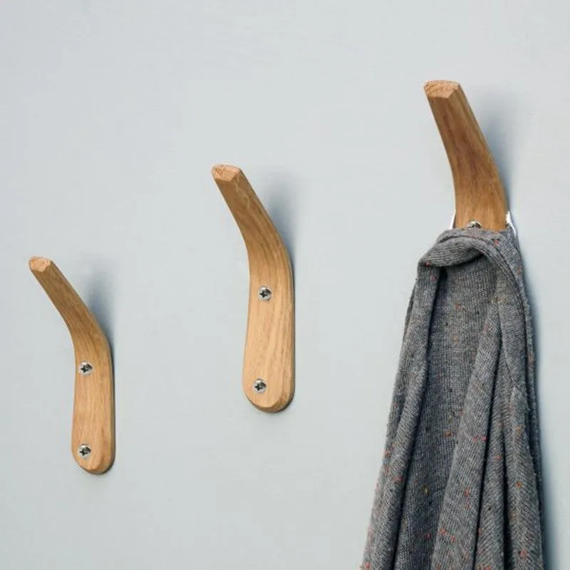 Natural Wooden Coat Hook Study Wall Mounted Clothes Scarf Hat Bag Storage Hanger Hooks Modern