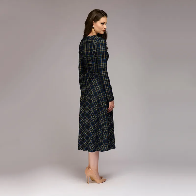 Elegant Plaid With Belt O Neck A Line Plus Size Dresses Elegant Plaid With Belt O Neck A Line Plus Size Dresses