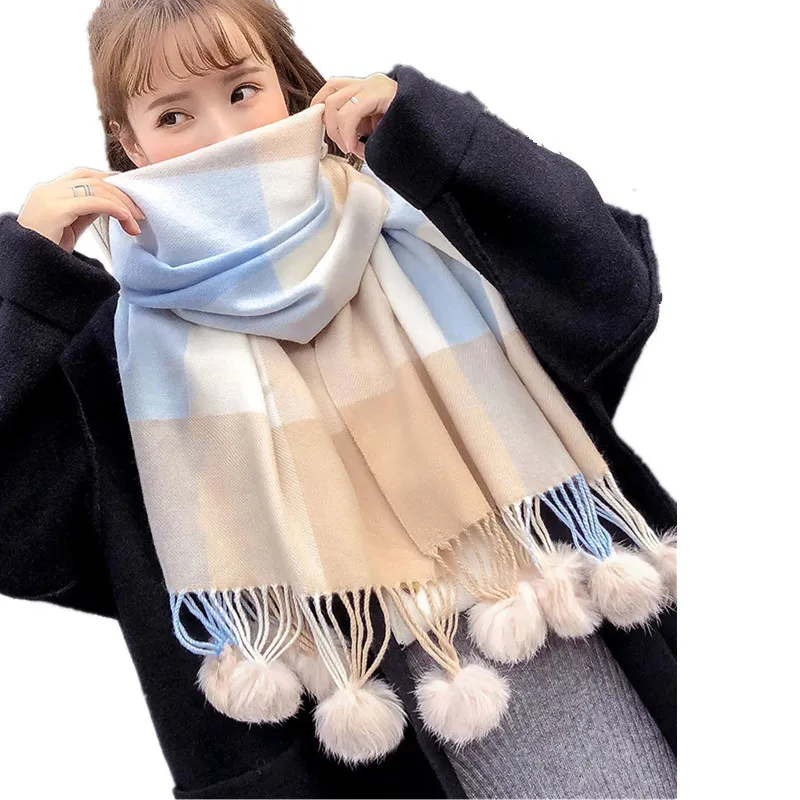 Soft And Warm Rabbit Fur Pom Scarf For Women Cashmere Amazon