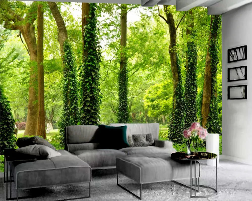 3d Landscape Wallpaper Tall Green Forest 3D Wallpaper Living Room Bedroom Background Wall Decorative 3d Mural Wallpaper