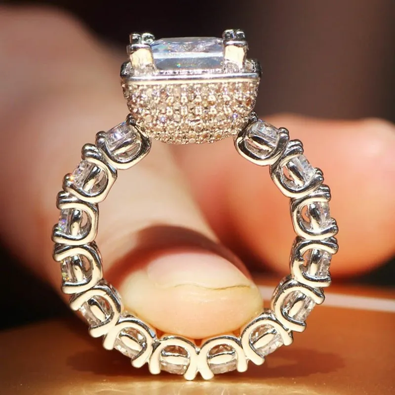 Echte vaste 925 sterling zilveren edelsteen ringen voor vrouwen luxe vierkante 3 karaat diamant engagement trouwring fijne topaz sieraden groothandel