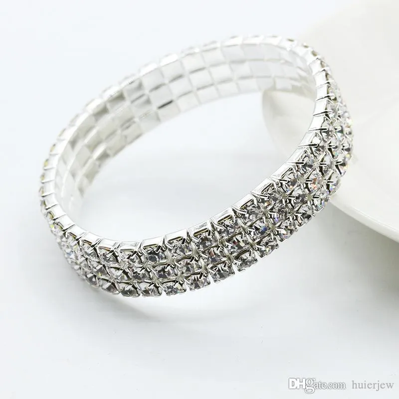 Bedelarmbanden Armbanden Verzilverd Mode Super Flash Imitation Diamond Single-Row Silver Stretch Bracelets