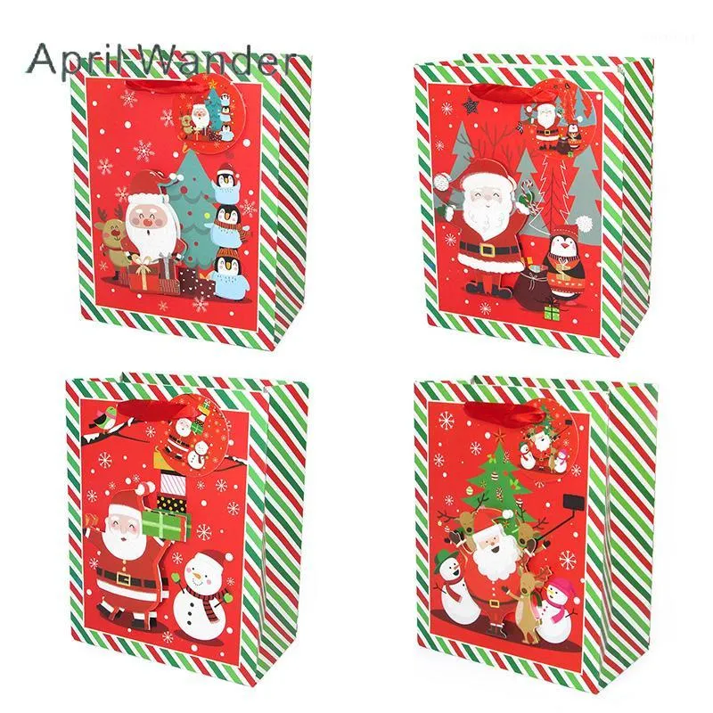 Gift Wrap 4pcs/lot Lovely Christmas Party Bags Xmas Handbags Paper Santa Claus With Handles For Merry Supplies1