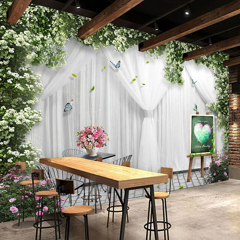 Пользовательского Mural обои 3D Rose занавес Wedding House Theme Hotel Restaurant Backdrop обои для стен 3 D Papel De Parede