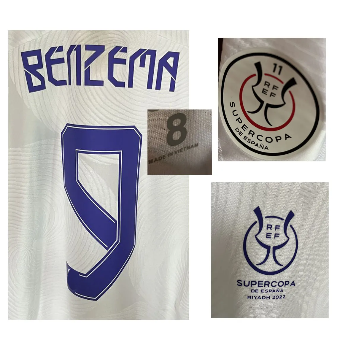 Home Textile Supercopa de Espana Final Modric Maillot Match Worn Player إصدار Benzema Vini Jr Asensio Marcelo Name Name Nume Soccer Patch Badge