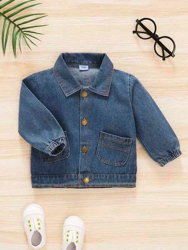 Baby Cartoon Graphic Dual Pocket Denim Jacket SHE