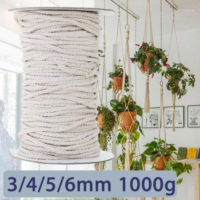 Przędza Kiewarm 3/4/5 / 6mm 1000g Biała bawełniana skręcona pleciona liny liny DIY Home Textile Akcesoria Craft Macrame String1