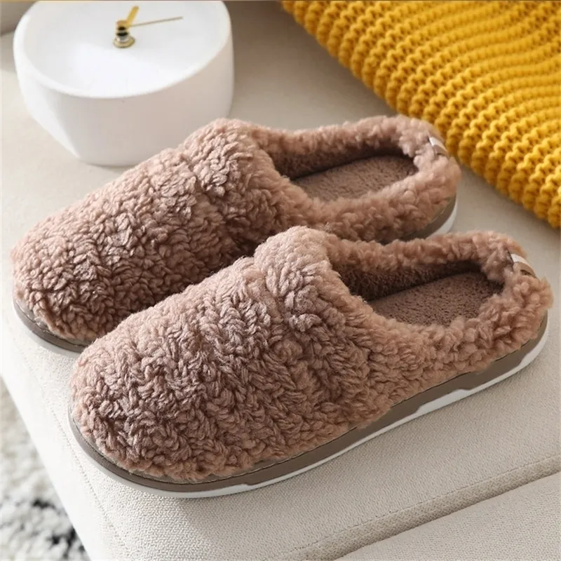 Chaussons de velours en daim de fourrure en peluche de femme pour femmes, chaussures de maison confortables non glissées pour femmes Y201026