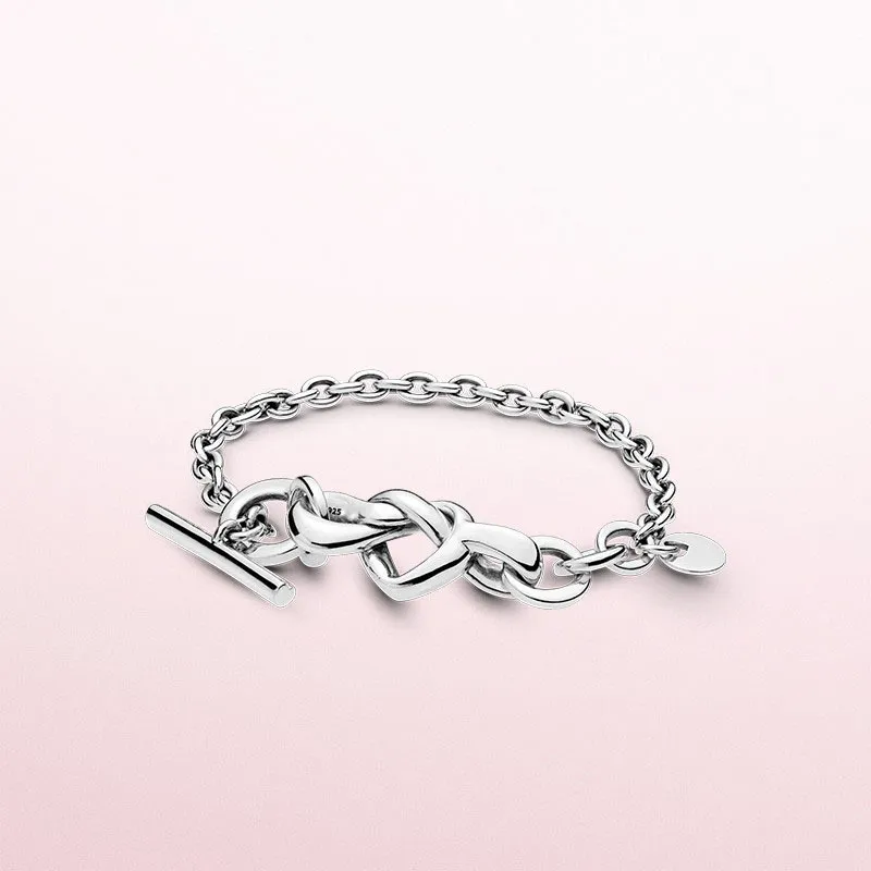 braccialetti con catena a mano in argento sterling di arrivo, scatola originale per braccialetto Pandora con cuore annodato, braccialetto da donna di design di lusso