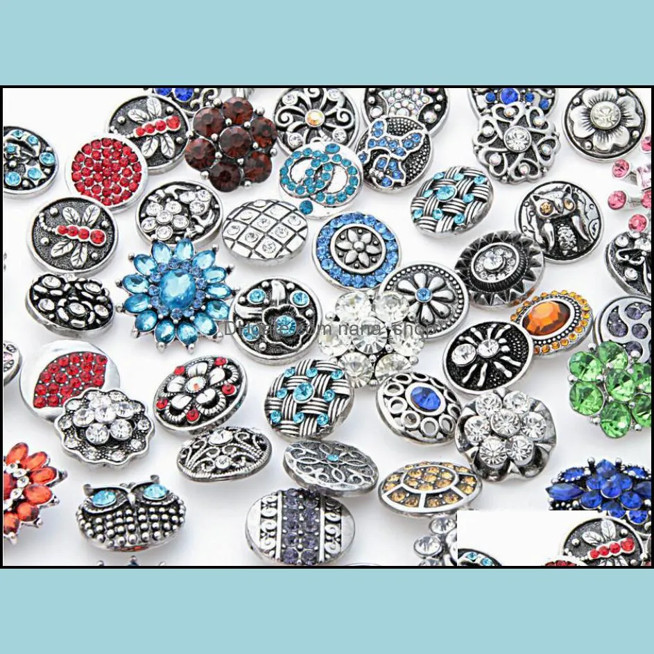 wholesale 100pcs/Lot bulk lot mix styles Ginger Fashion 18mm metal rhinestone diy snaps button Snap Jewelry Brand New