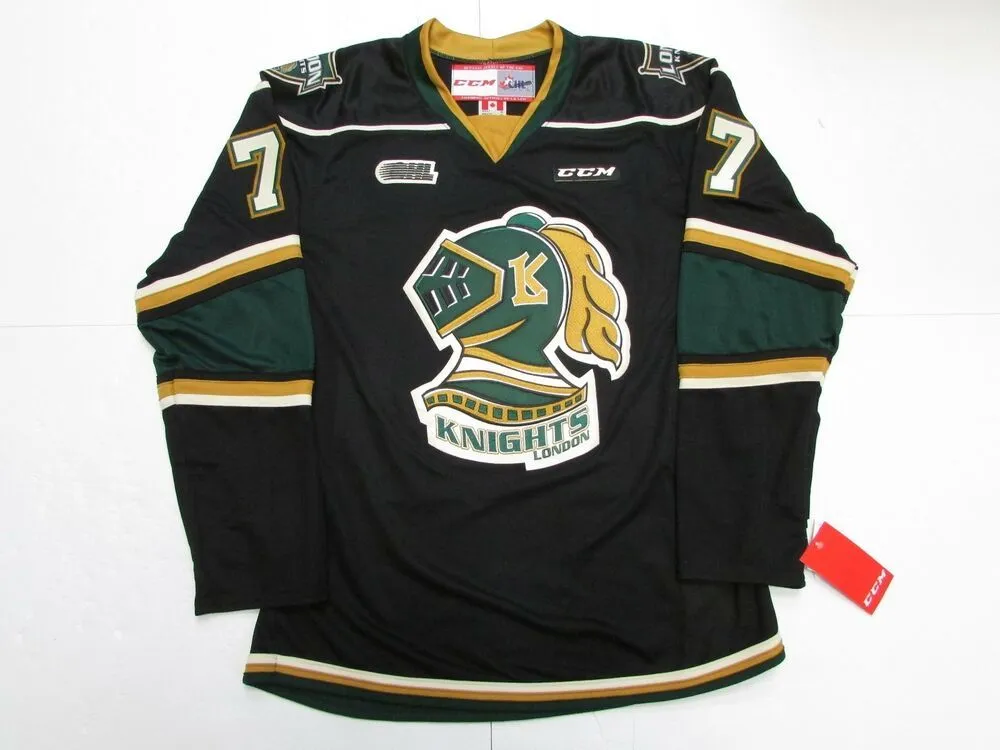 STITCHED CUSTOM LONDON KNIGHTS OHL BLACK CCM HOCKEY JERSEY AGGIUNGI QUALSIASI NOME NUMERO MENS KIDS JERSEY XS-5XL