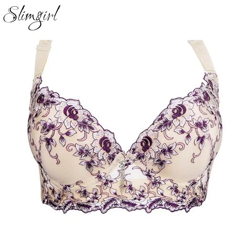 Slimgril Womens Sexy Lace Floral Embroidery Push Up Adjustable 3/4 A B C D  Cup Bra Female Big Size Underwear 32 34 36 38 90 201202 From Dou01, $19.27
