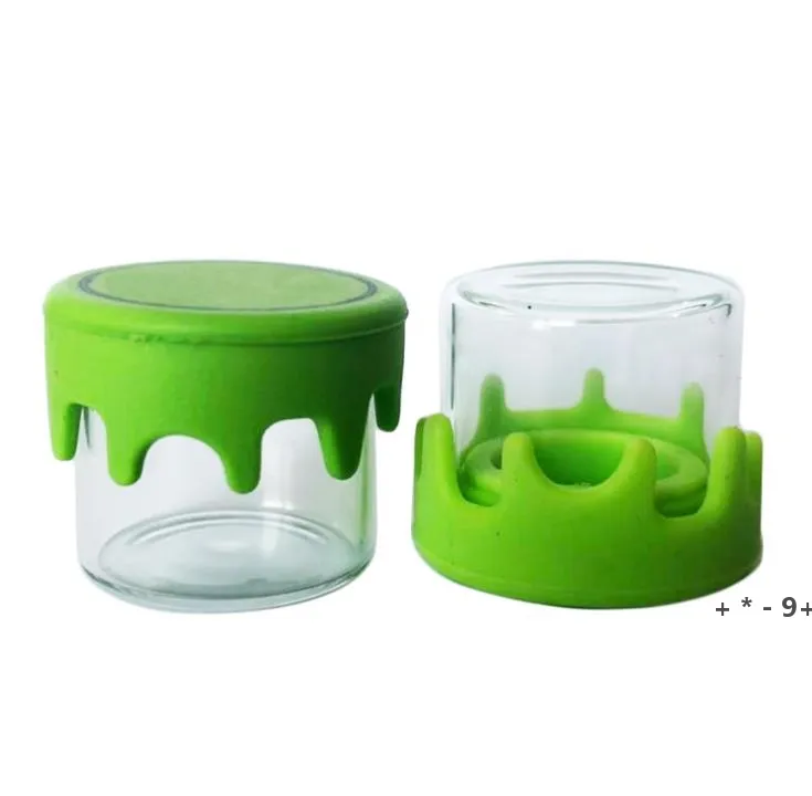 Accessoires pour fumeurs 5 ml 6 ml 10 ml 50 ml Pot en verre Concentré de cire Bouteille en verre avec couvercles en silicone Waxs Dab Jars Conteneur RRA11486