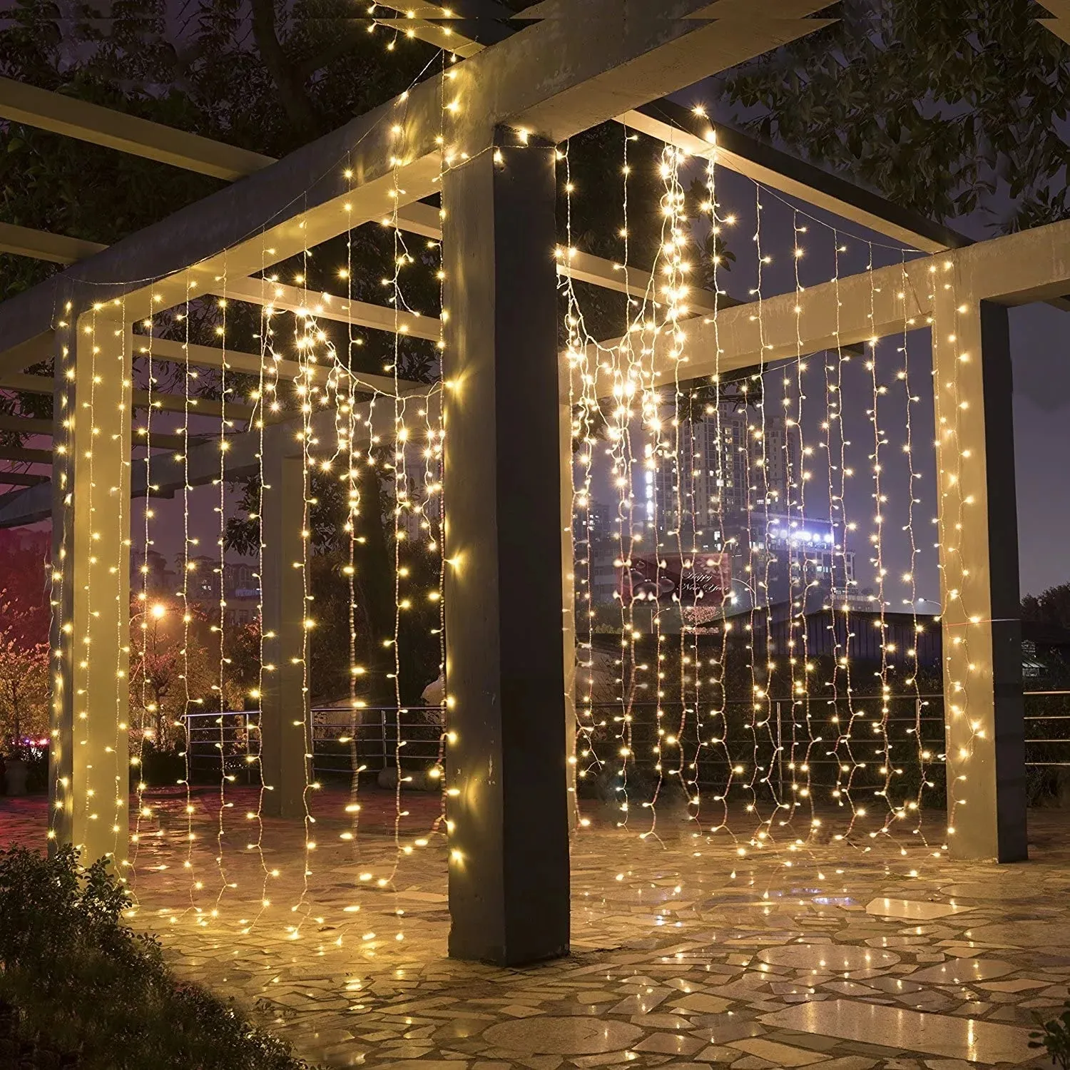 Solar Lamp Led String Lights Outdoor 3x3m 300led Fairy Curtain Lights For  Window Christmas Party Garden Garland Holiday Lighting